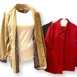 Dennis Basso Hip Length Leopard Pattern Lined Jackets in Black, Red, Tan Size L